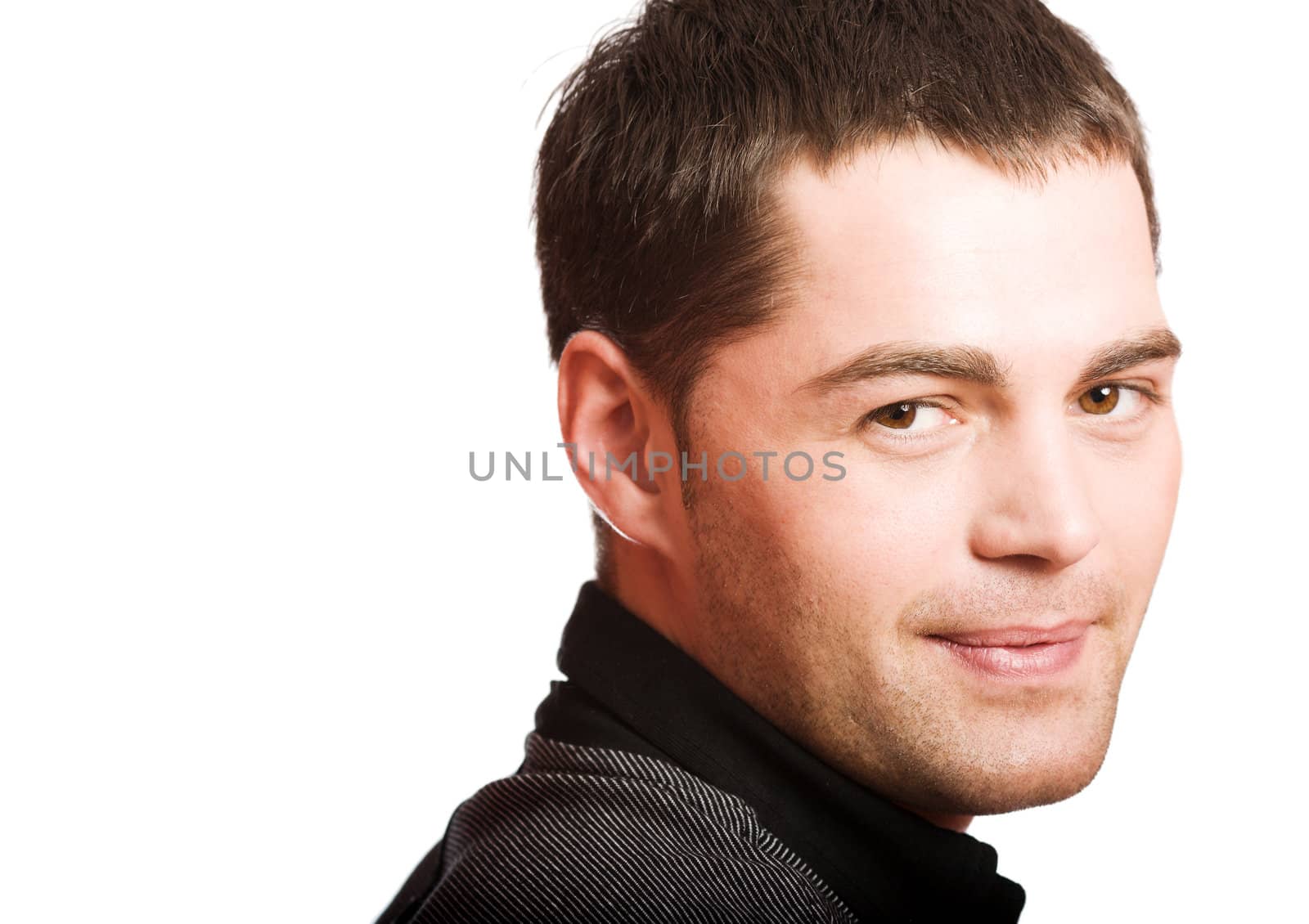 Smiling Young man's face close up isolated 