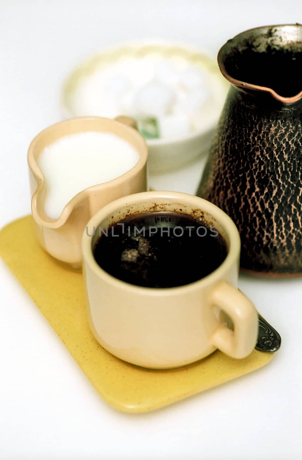 Coffee-set of cup of coffee and coffeepot