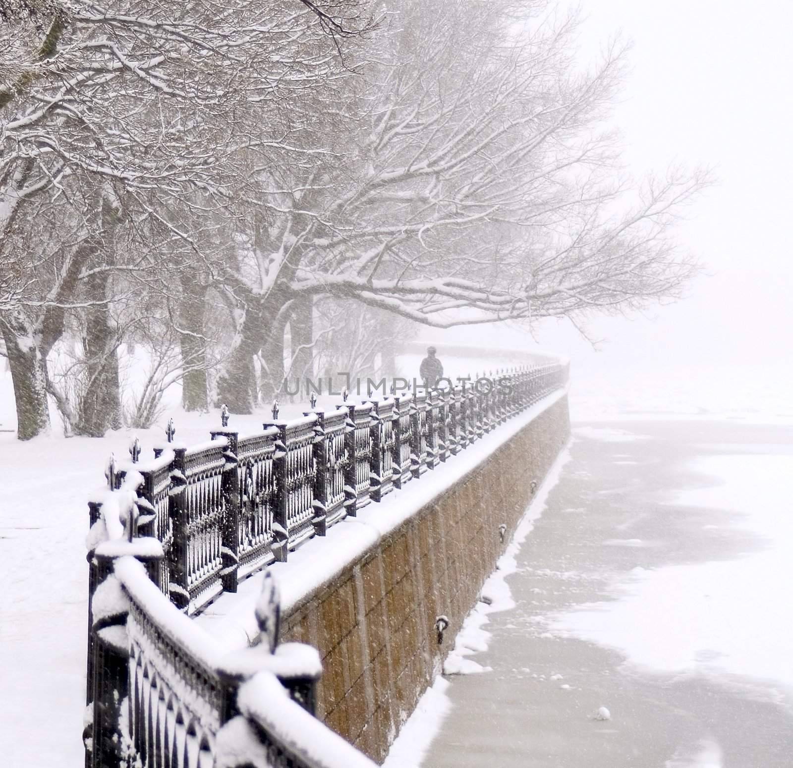 embankment at snowfall by simfan