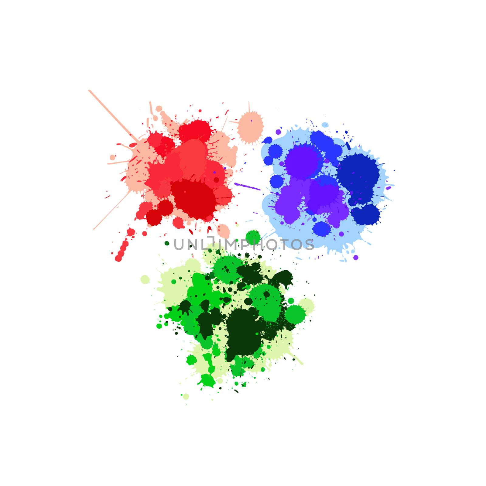 Red, green and blue splats over white background