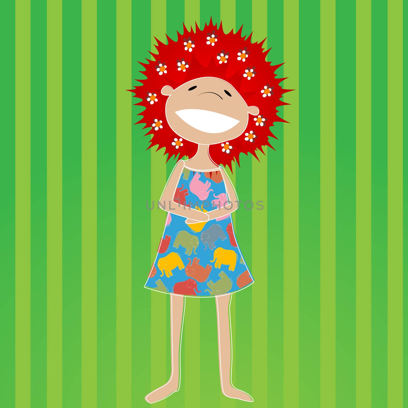 Beautiful little girl with red hair and flowers