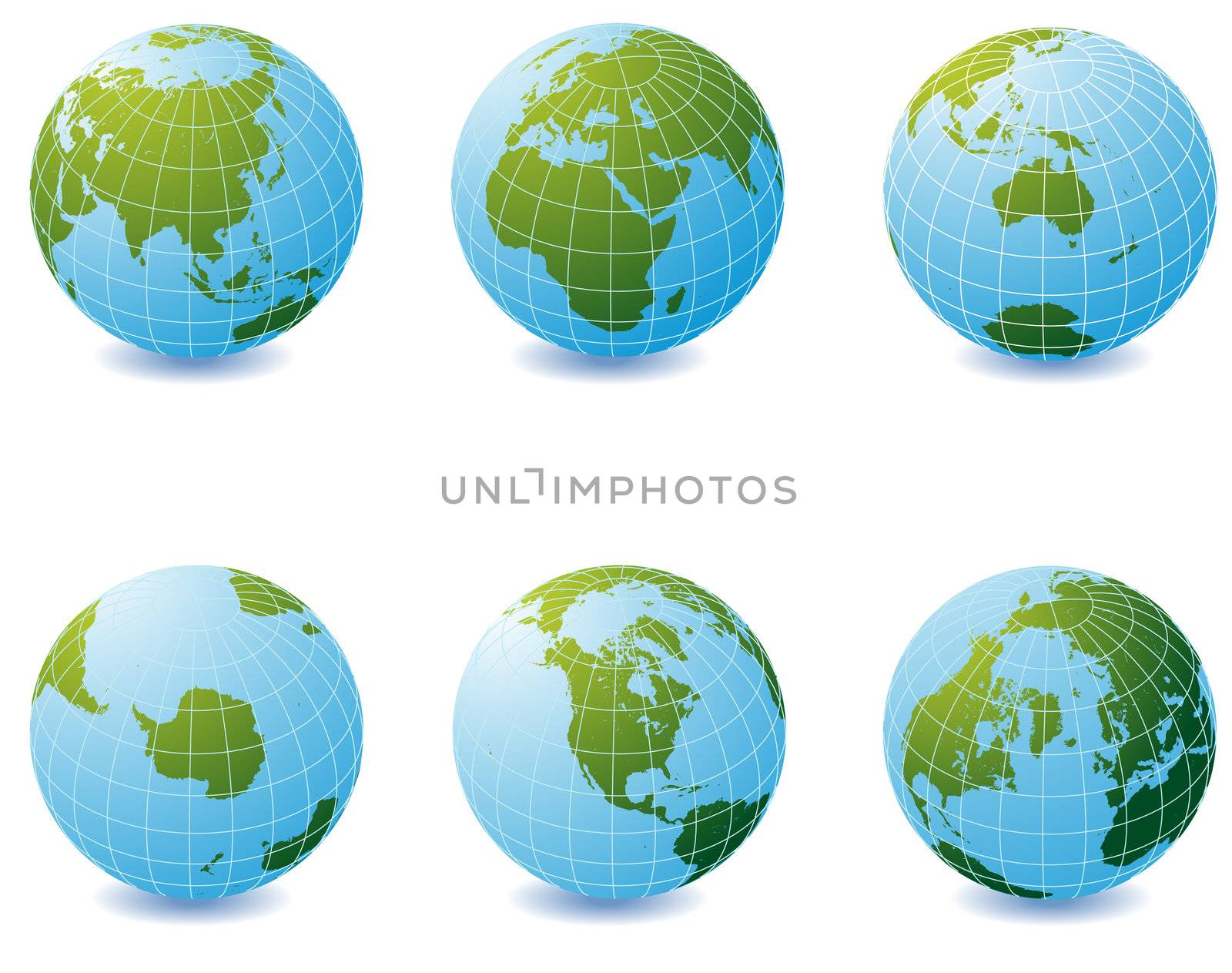 Earth globe icons over white background