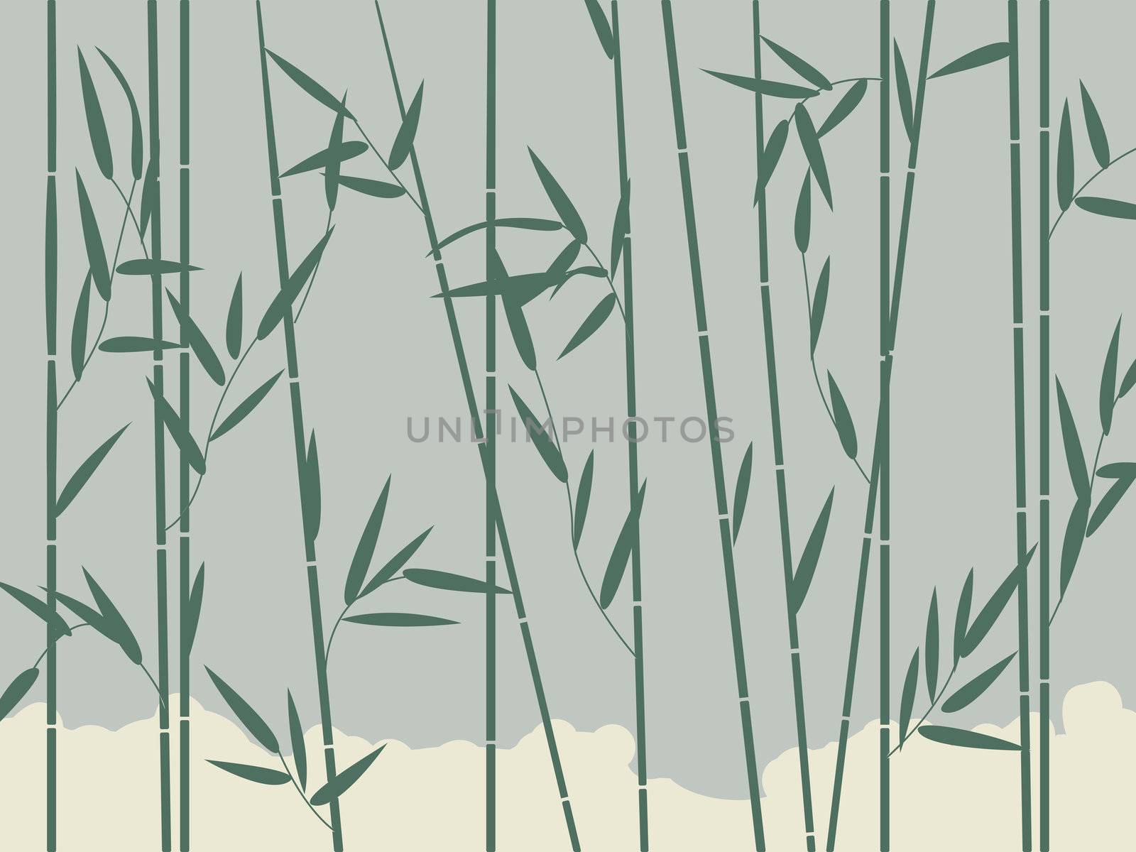 Background illustration with stylized bamboo leaves