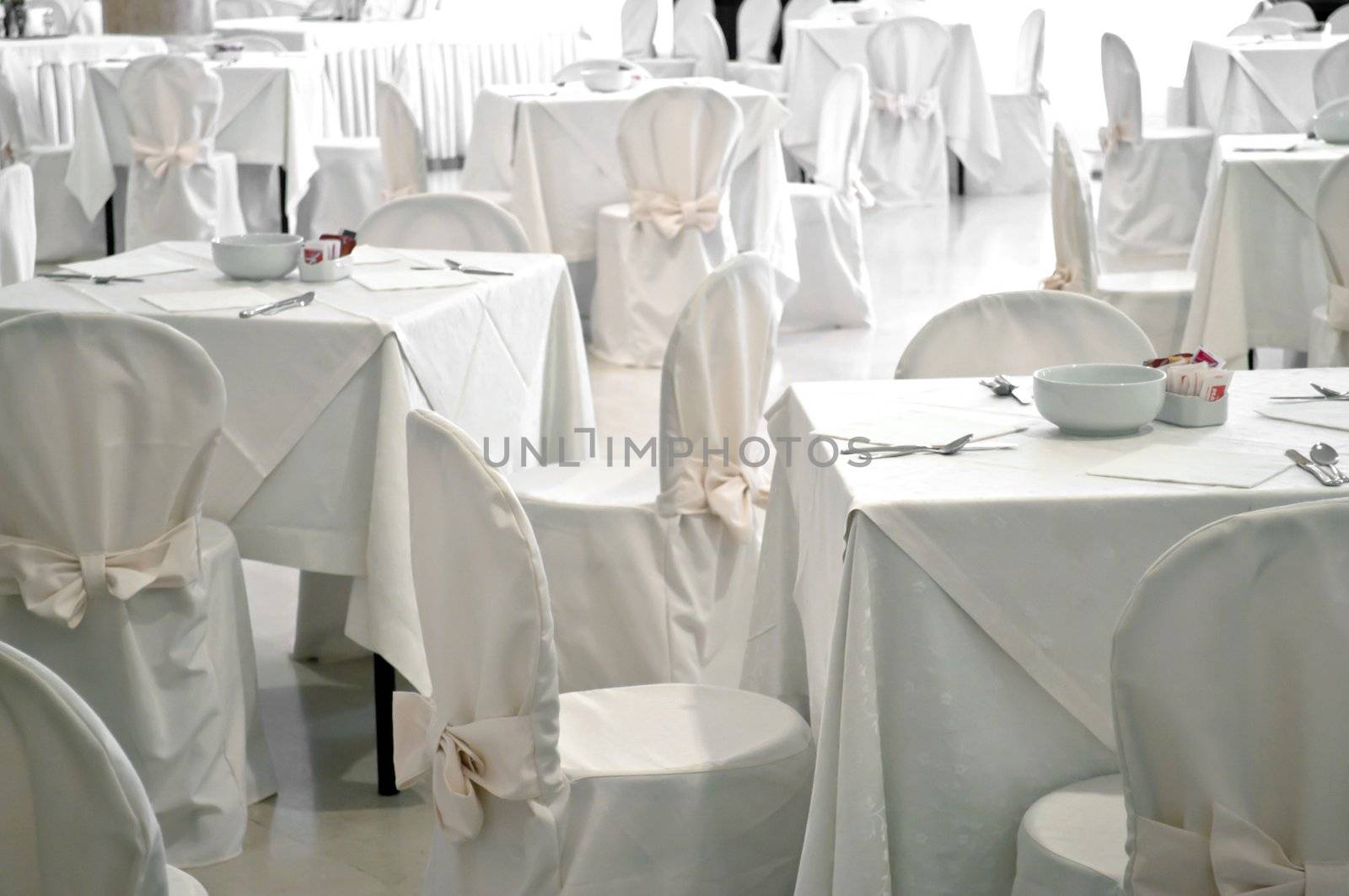 Luxury white restaurant empty room furniture interior