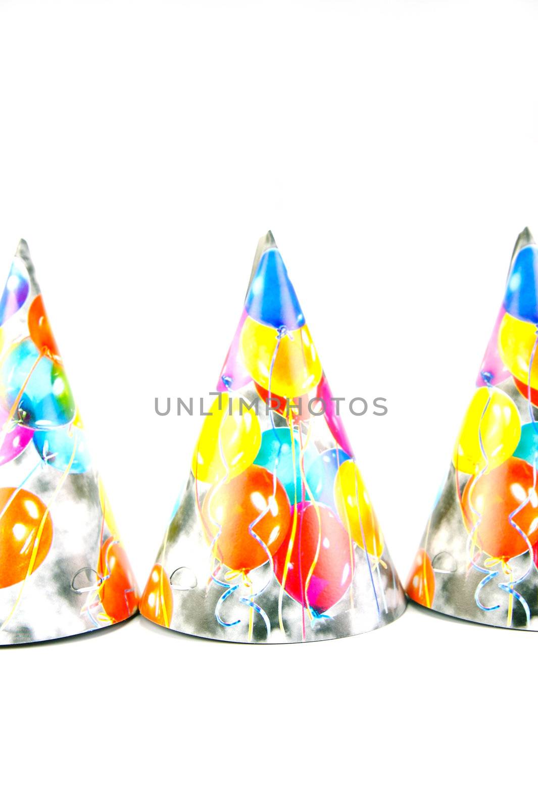 Party hats isolated against a white background
