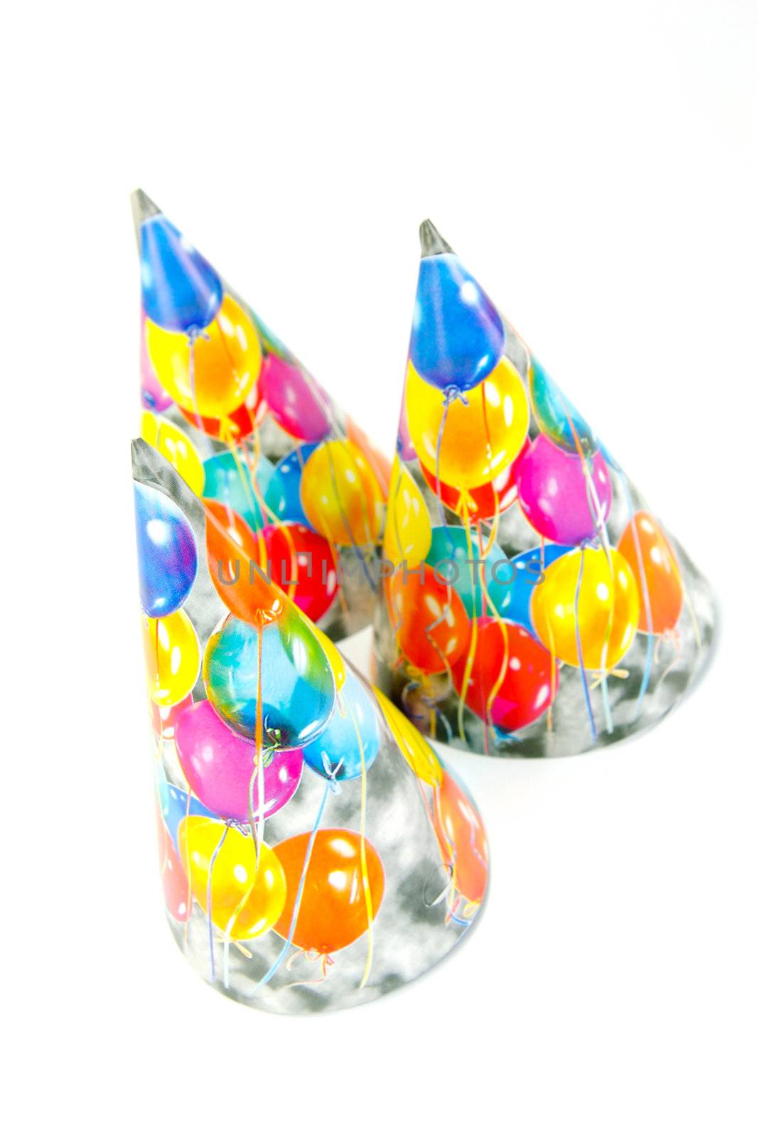 Party hats isolated against a white background