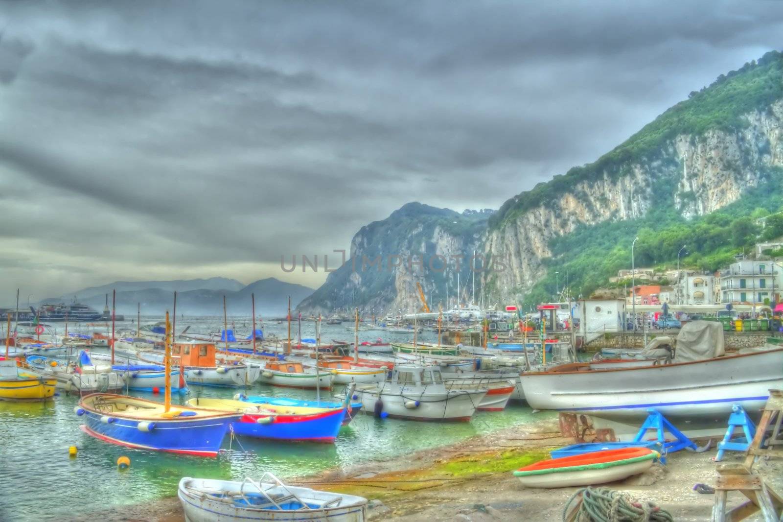 Boats of Capri processed to appear is if they were painted.