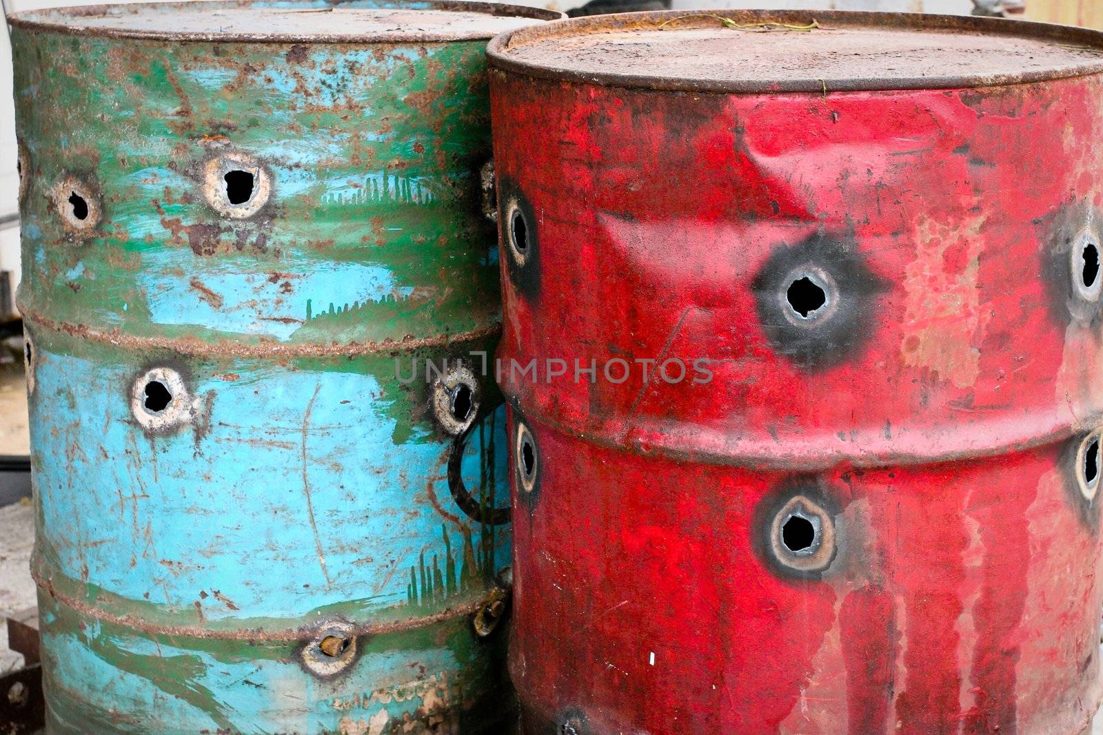 Rusty Oil Drums(Barrels) with many holes