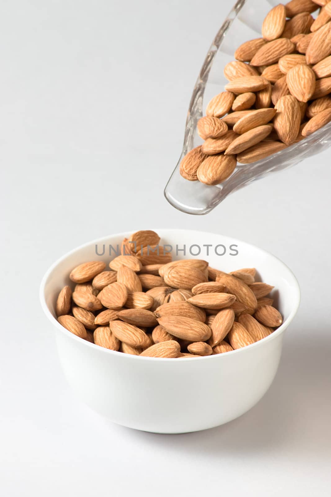 The group of almond against white background