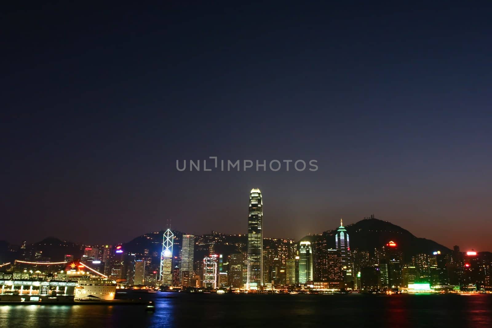 A wide view of Night scene in Hong Kong Island side