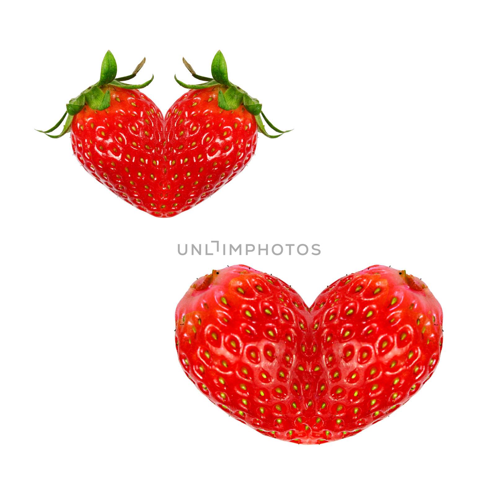 Two different heart-shaped Strawberries in white background