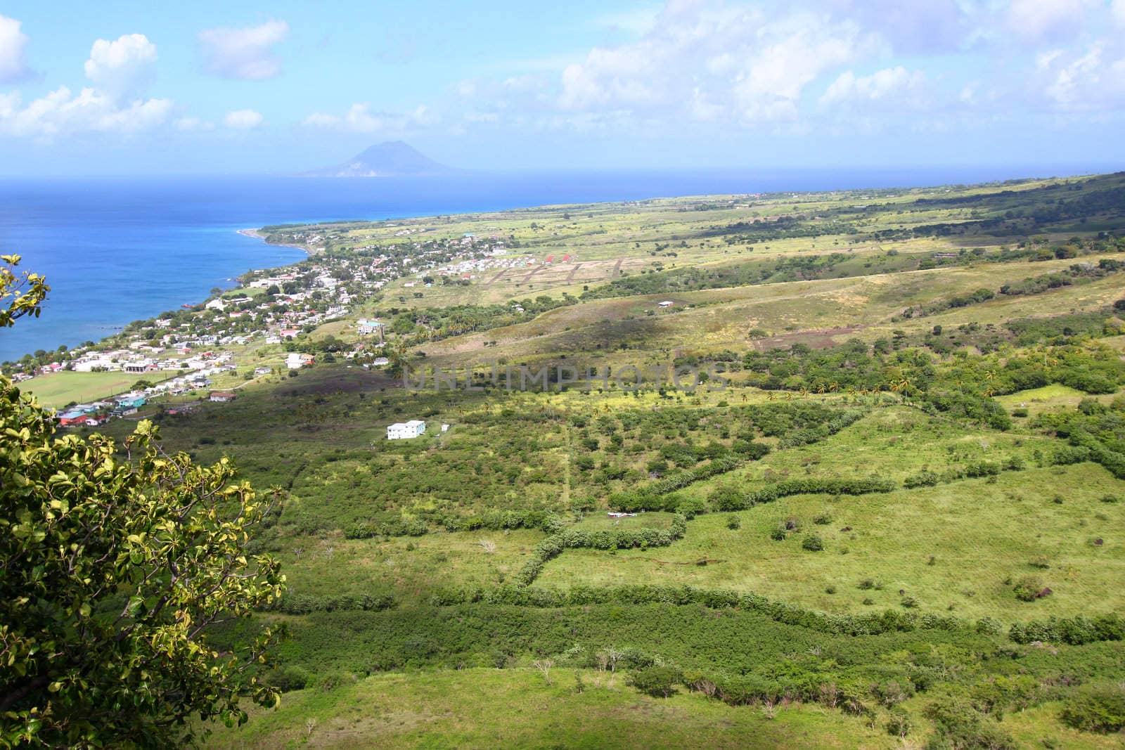 Beautiful coastline of Saint Kitts from Brimstone Hill Fortress National Park.