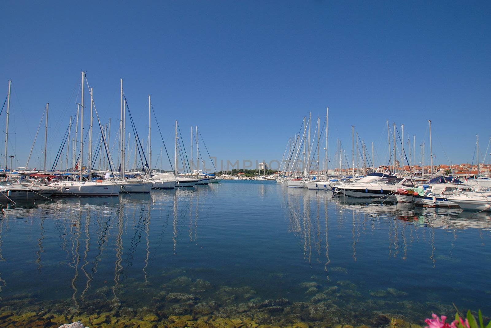 Mooring boats in the town of Vodice, Croatia.