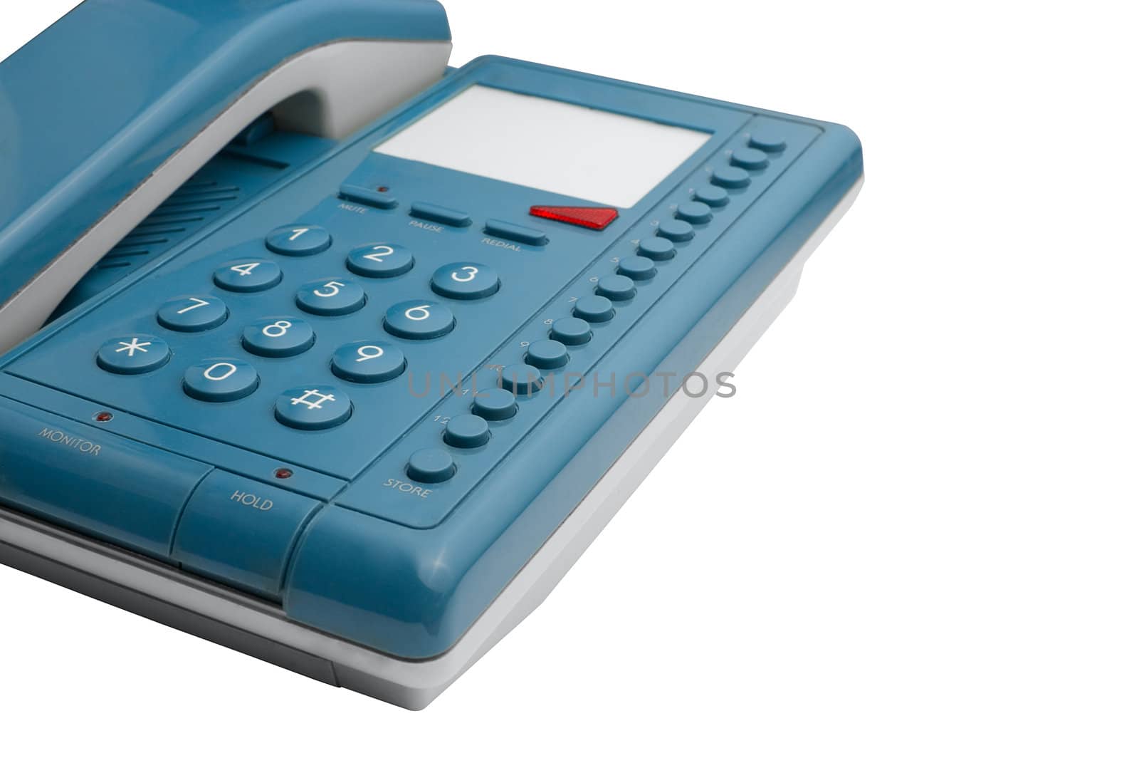 Simple blue plastic phone isolated on white background
