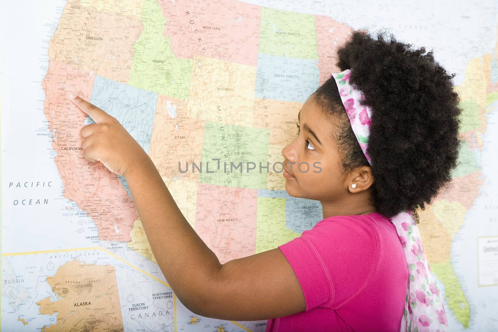 Girl with USA map. by iofoto