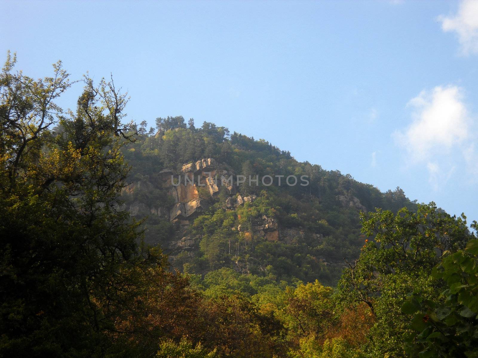 Wood, the nature, hill, ridge, autumn, trees, landscape, vegetation, flora, caucasus, kind, background, beauty, leaves, the sky, clouds, a panorama, rocks, a relief