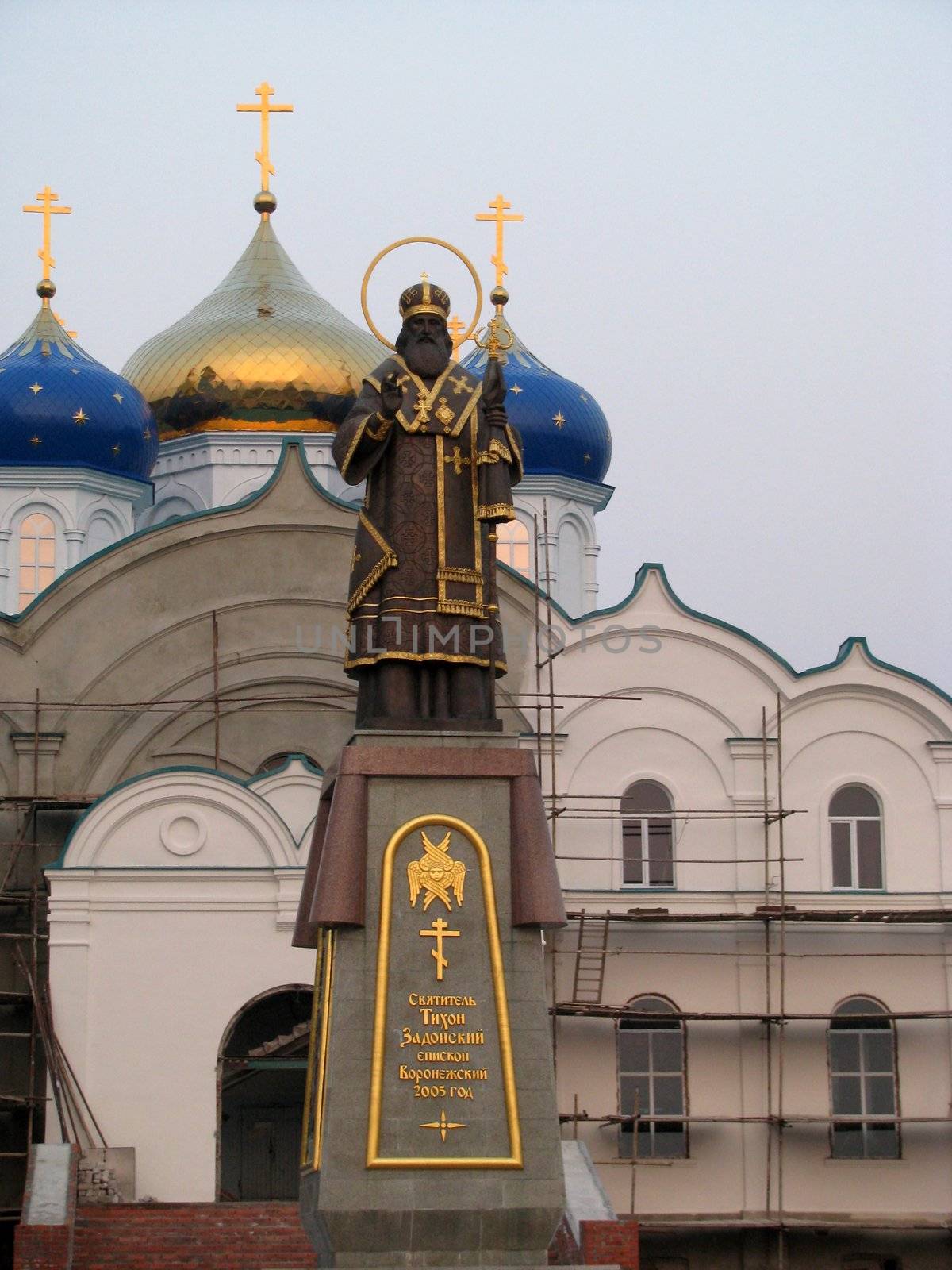 Temple, church, cathedral, religion, Orthodoxy, spirituality, architecture, domes, a cross, belief, pilgrimage, history, culture, an antiquity, Christianity, a belltower, the sky, clouds, Russia, a monument, sacred, reconstruction, repair