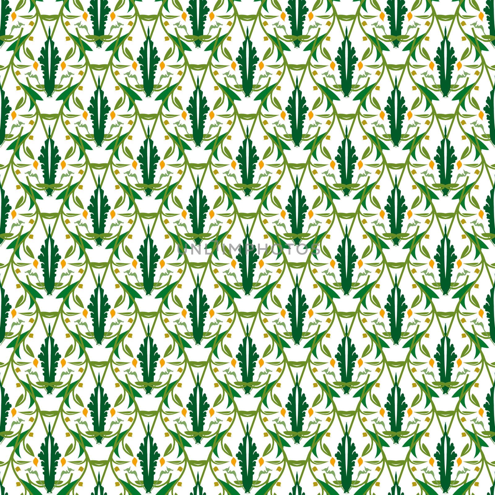 Yellow, green and white mosaic seamless pattern.