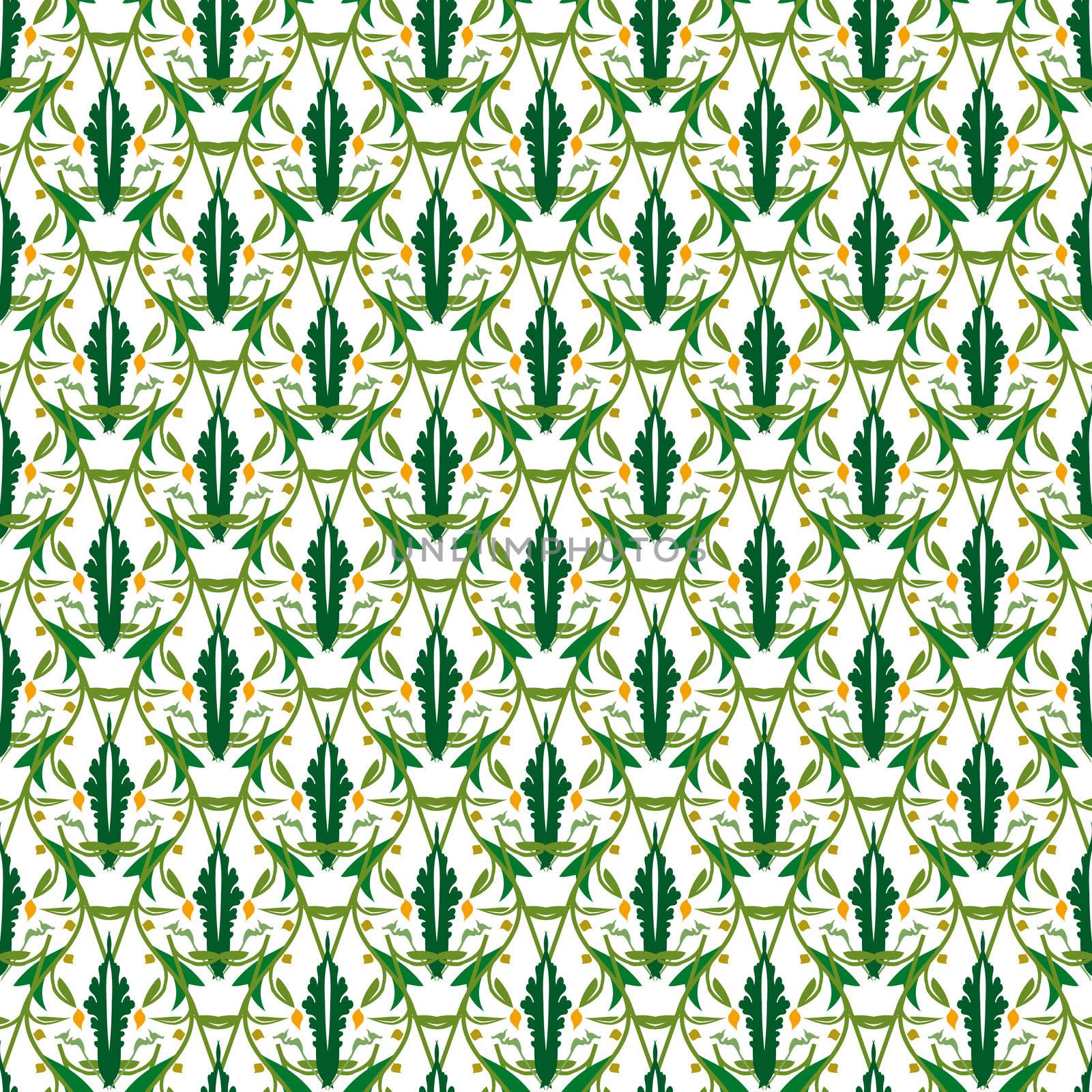 Yellow, green and white mosaic seamless pattern.