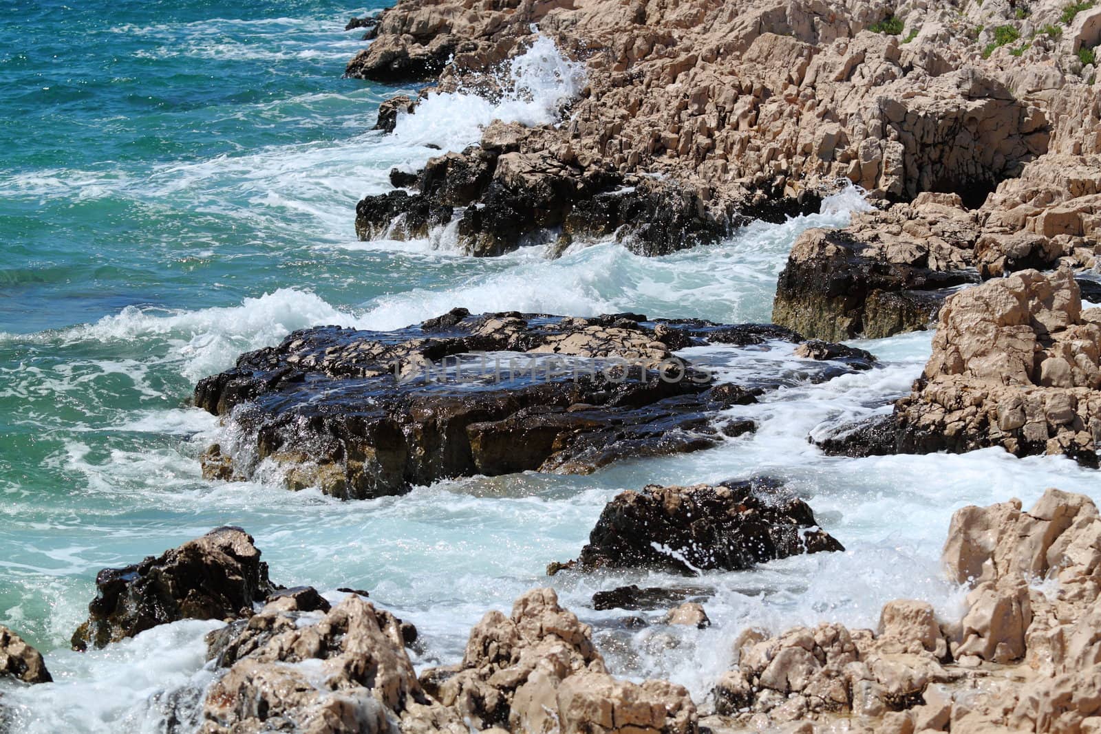 Summer waves on the coast of Central Dalmatia, Croatia