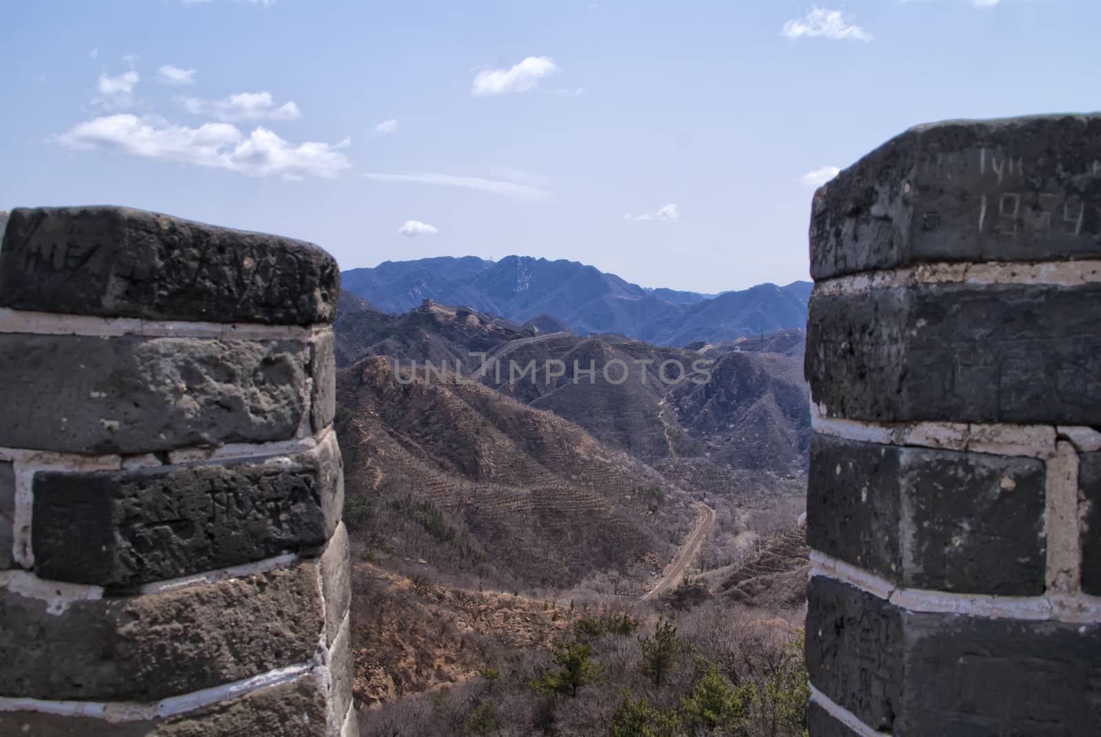 Great Wall: view through battlements. by Claudine