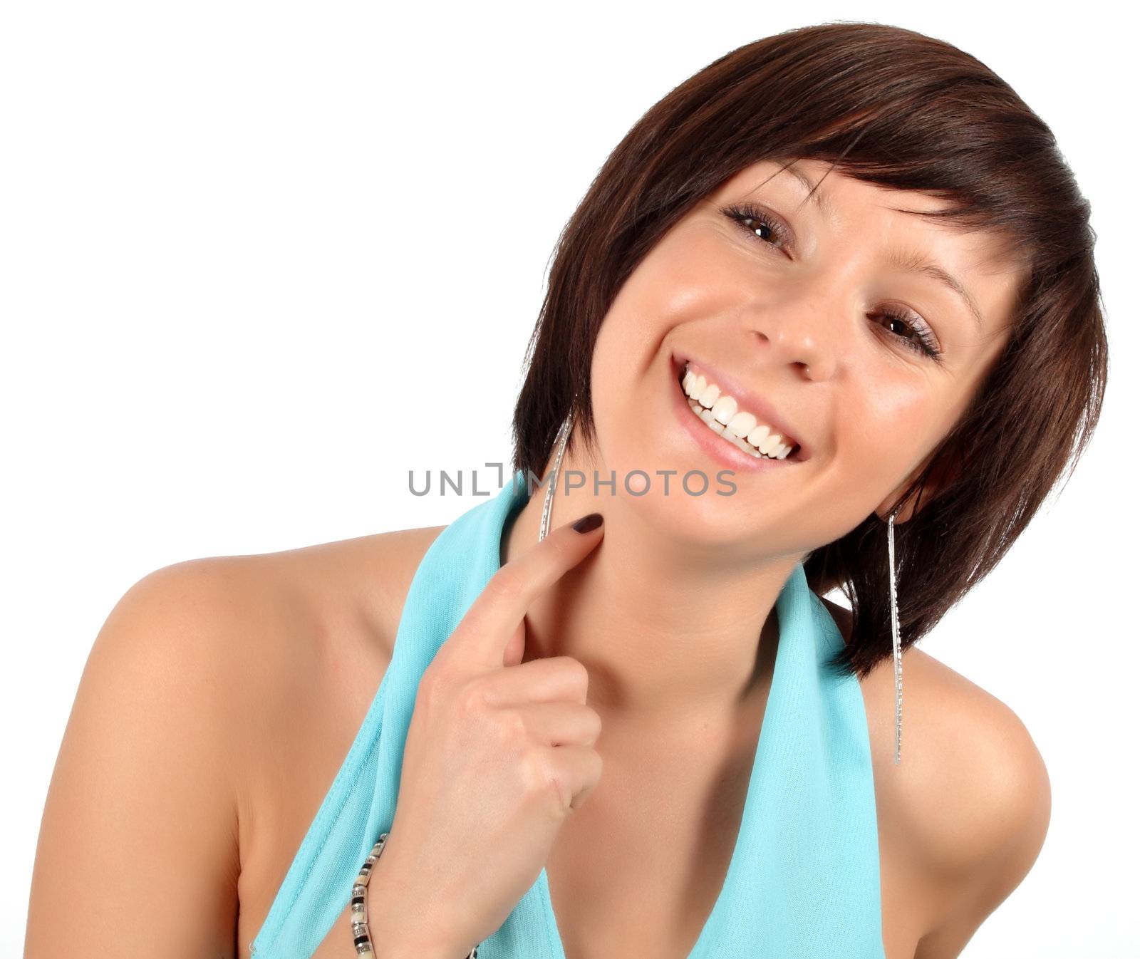 pretty brunette isolated over white background