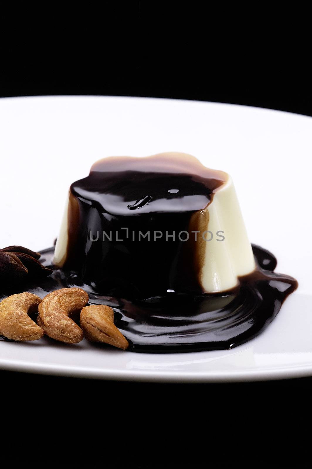 vanilla pudding and chocolate on top