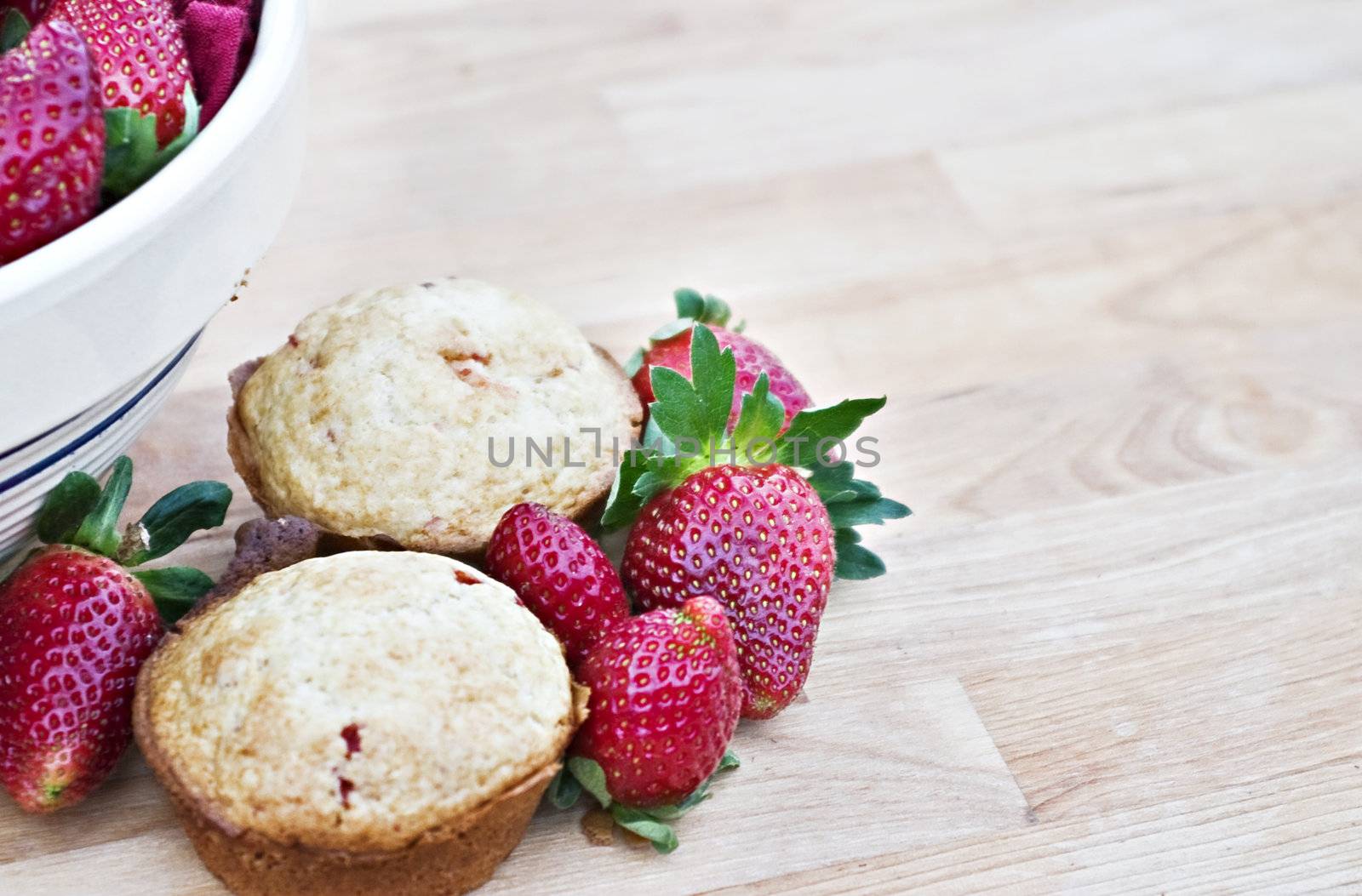 Fresh strawberry muffins with fresh strawberries