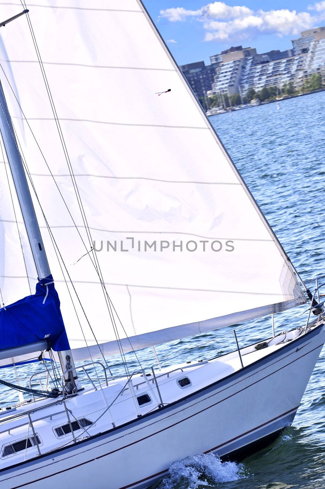 Sailboat in Toronto harbor by elenathewise