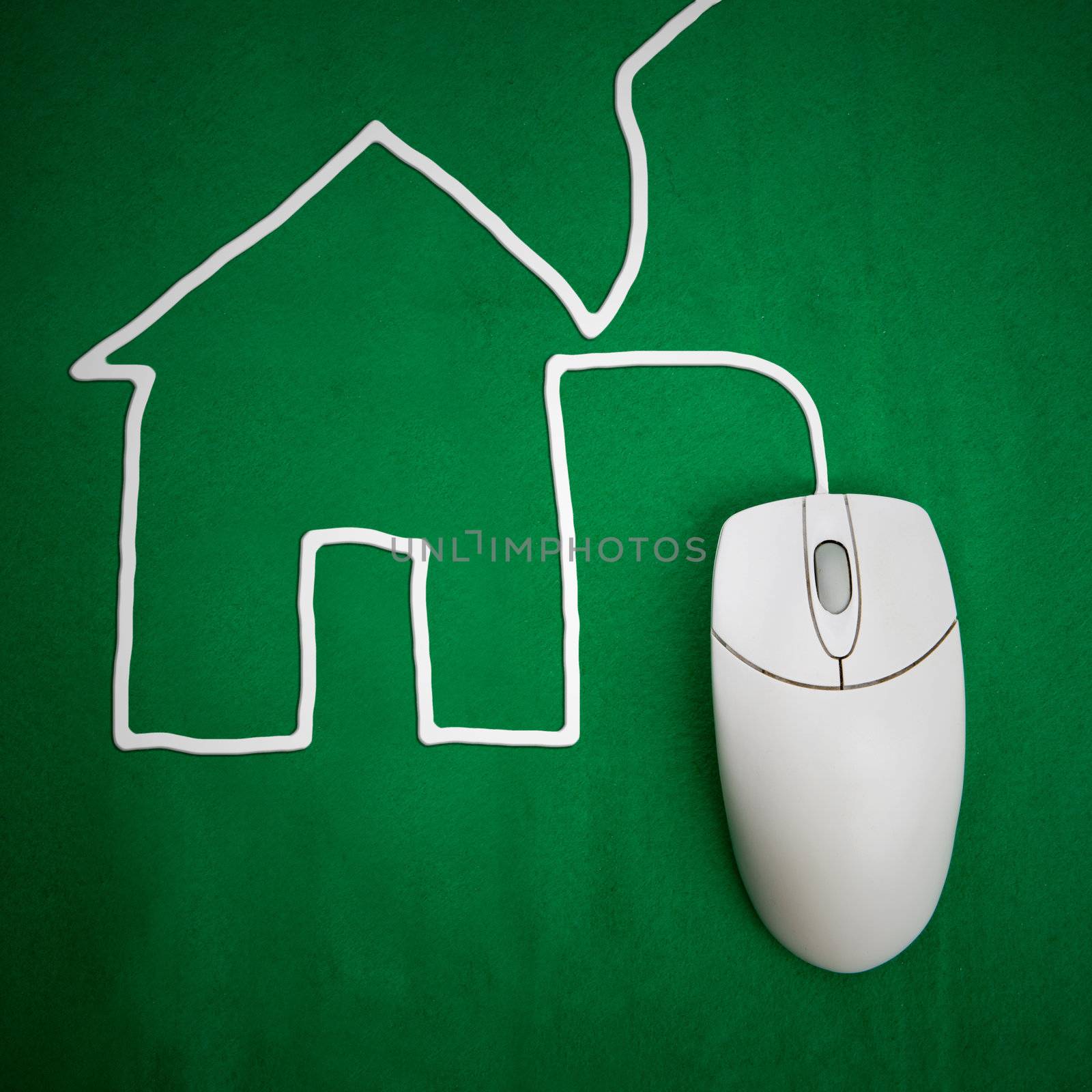 A housing concept with computer mouse and cord in the shape of a house