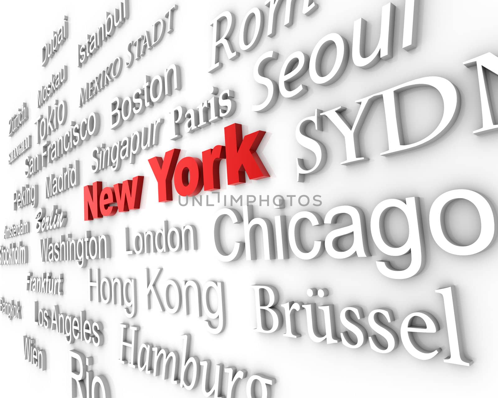 typographical demonstration of big cities - new york  3d