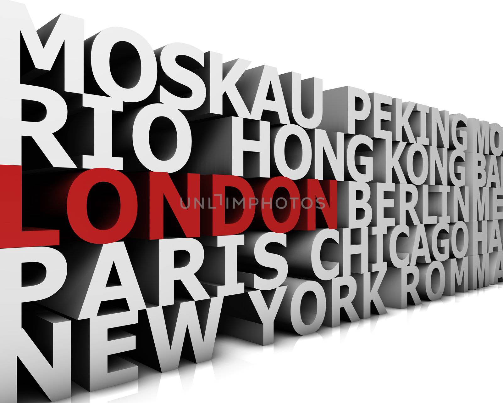 typographical demonstration of big cities - london  3d