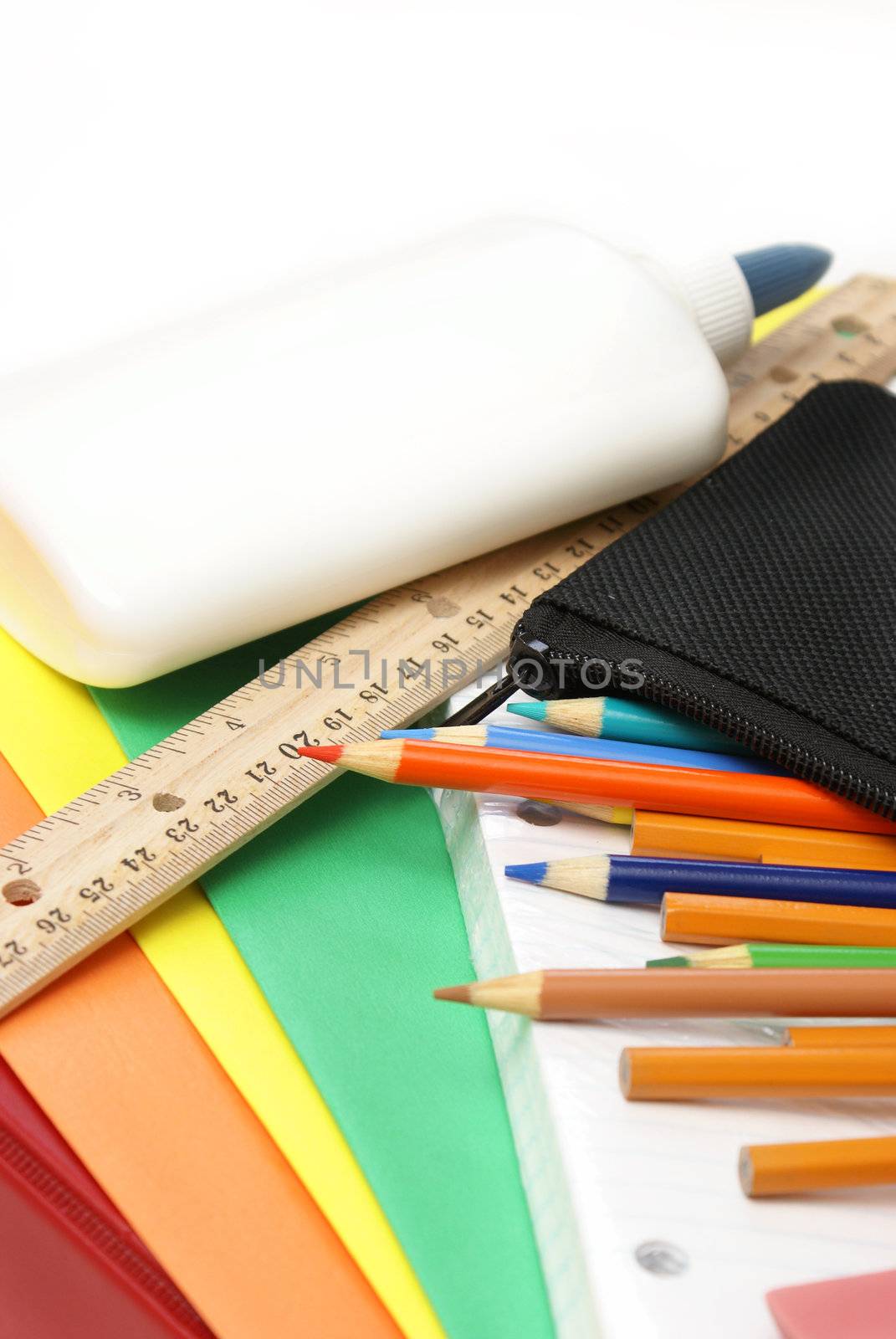 A macro of a group of various school supplies.