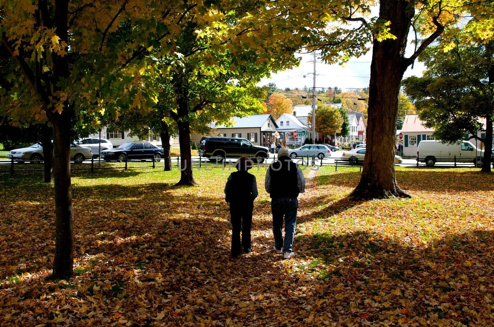 Small town of Ludlow Vermont during foliage season