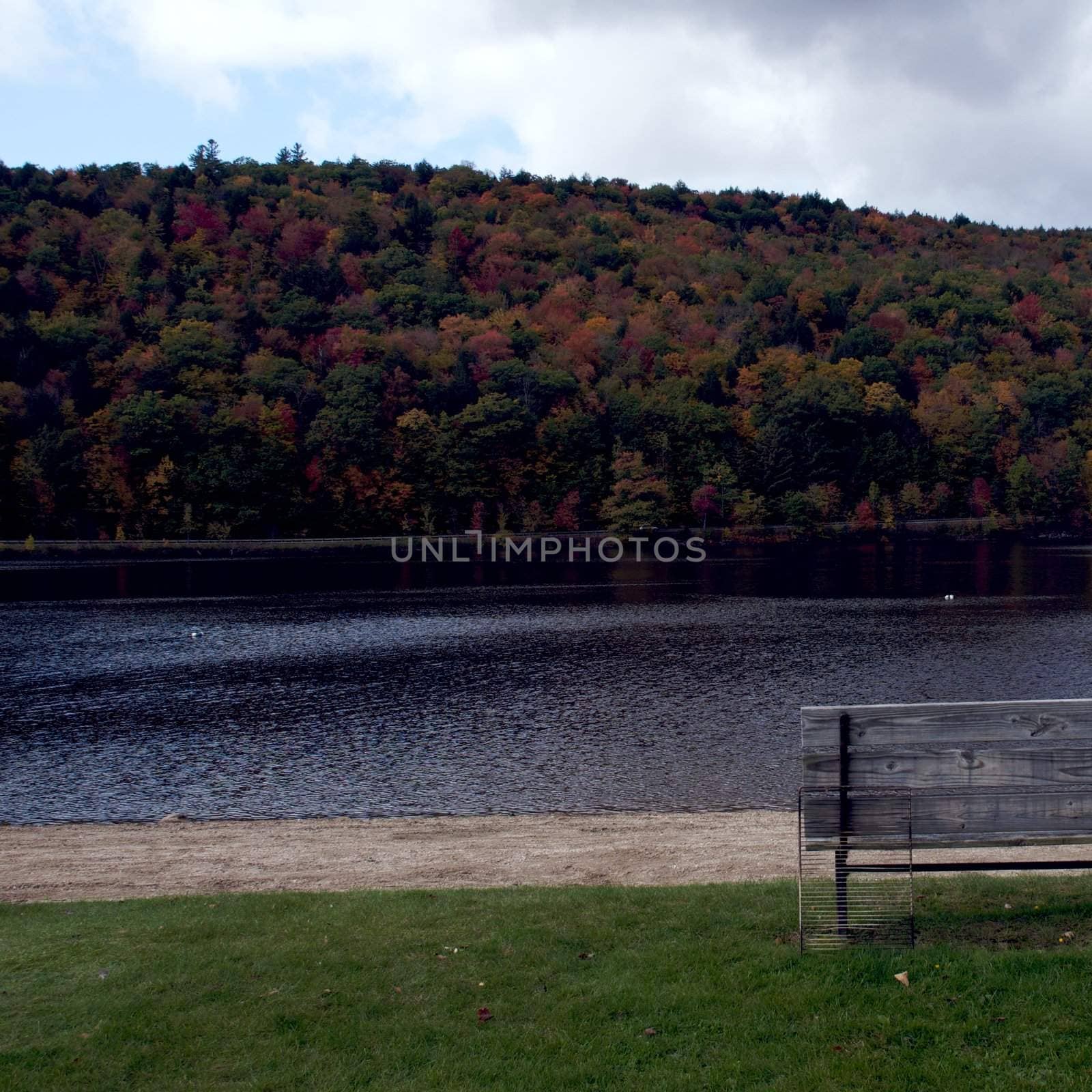 Small town of Ludlow Vermont during foliage season