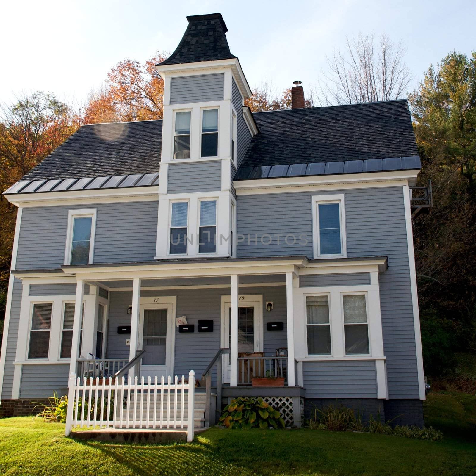 Small town of Ludlow Vermont during foliage season