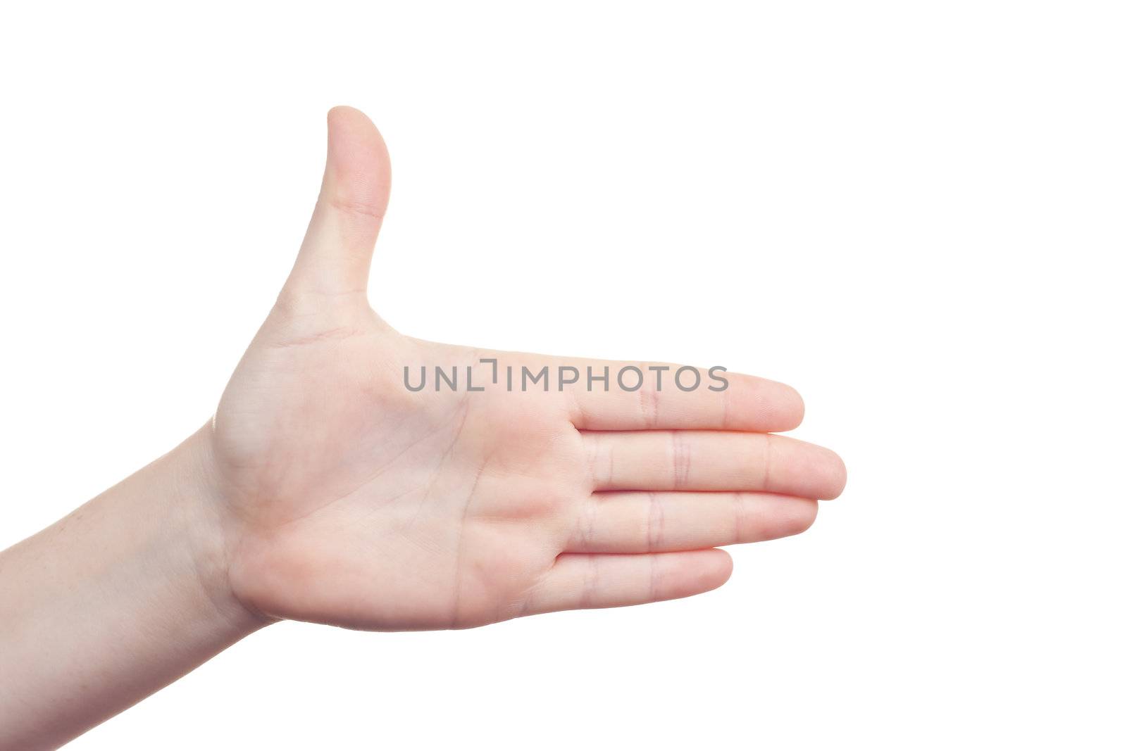 sign with the hand and fingers isolated over a withe background