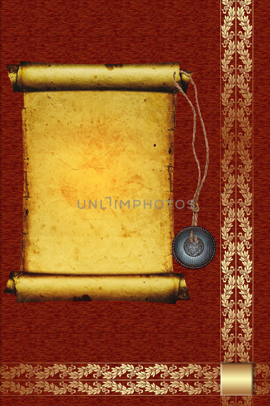 Old parchment on decorative background with golden elements