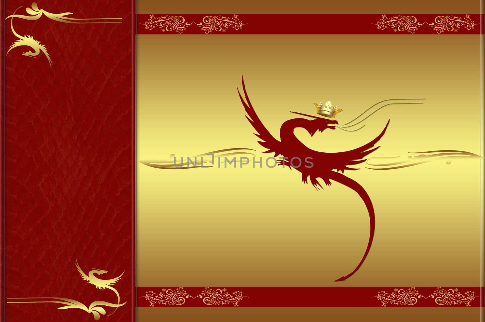 Golden background with red dragon and others decorative elements