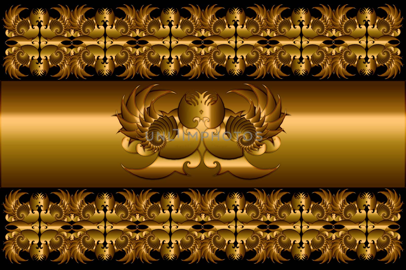 Golden fractal on black background