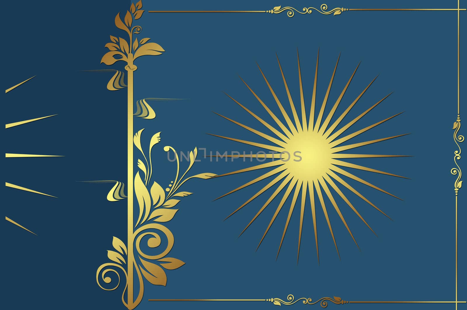Blue background with decorative golden elements