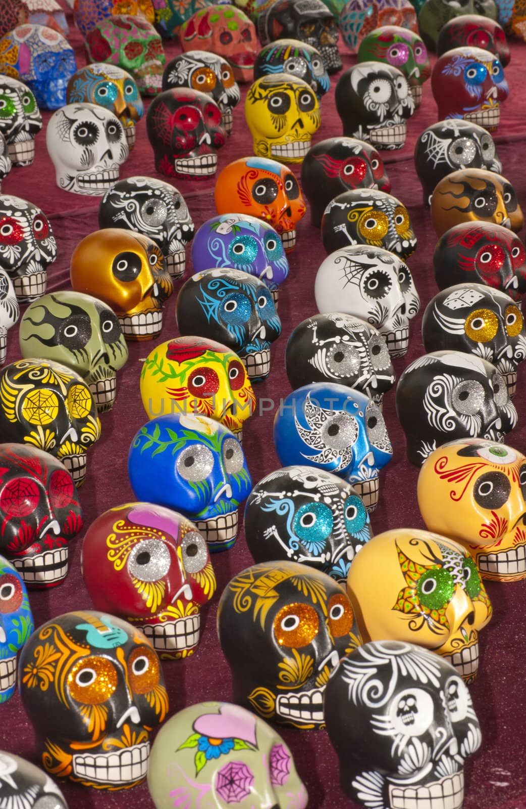 Colorfull skulls on display at  local market