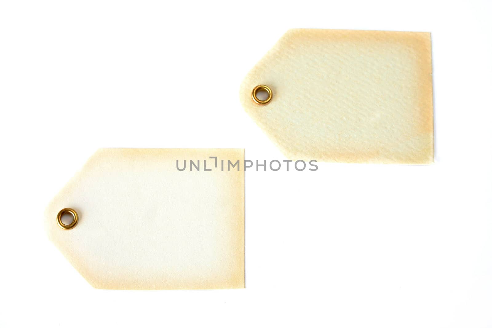 Two blank tags isolated on a white background.
