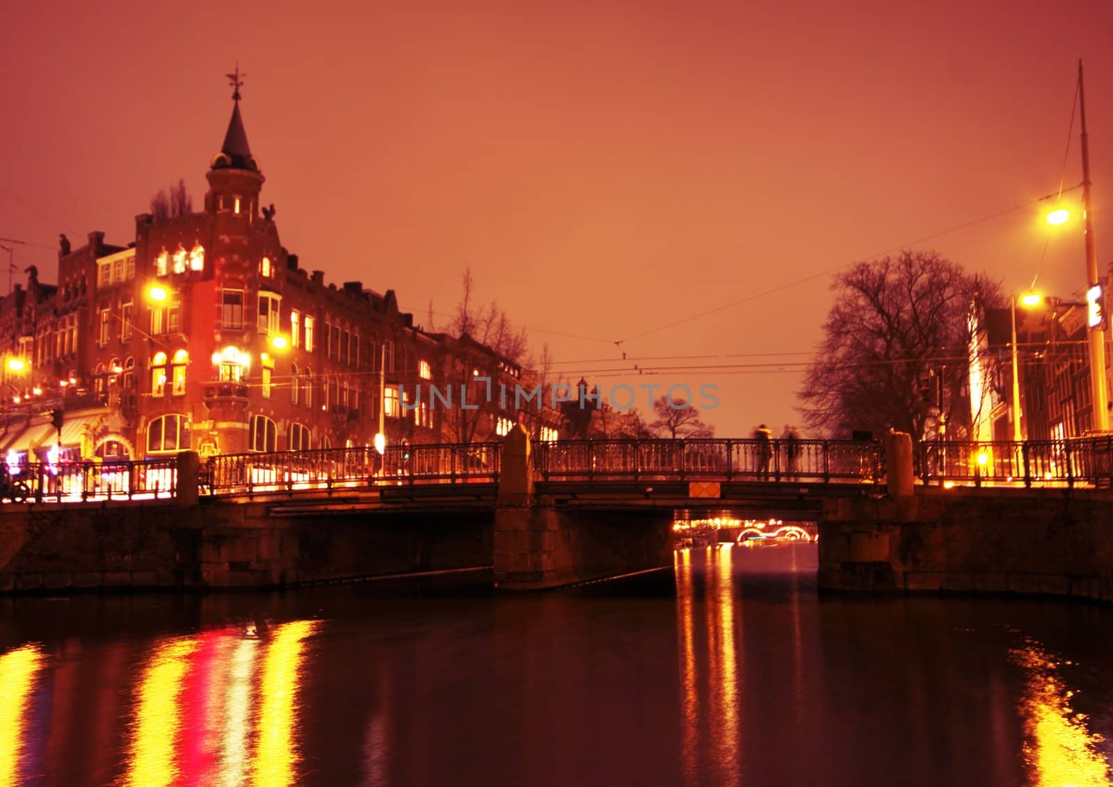 Amsterdam city by night in the Netherlands