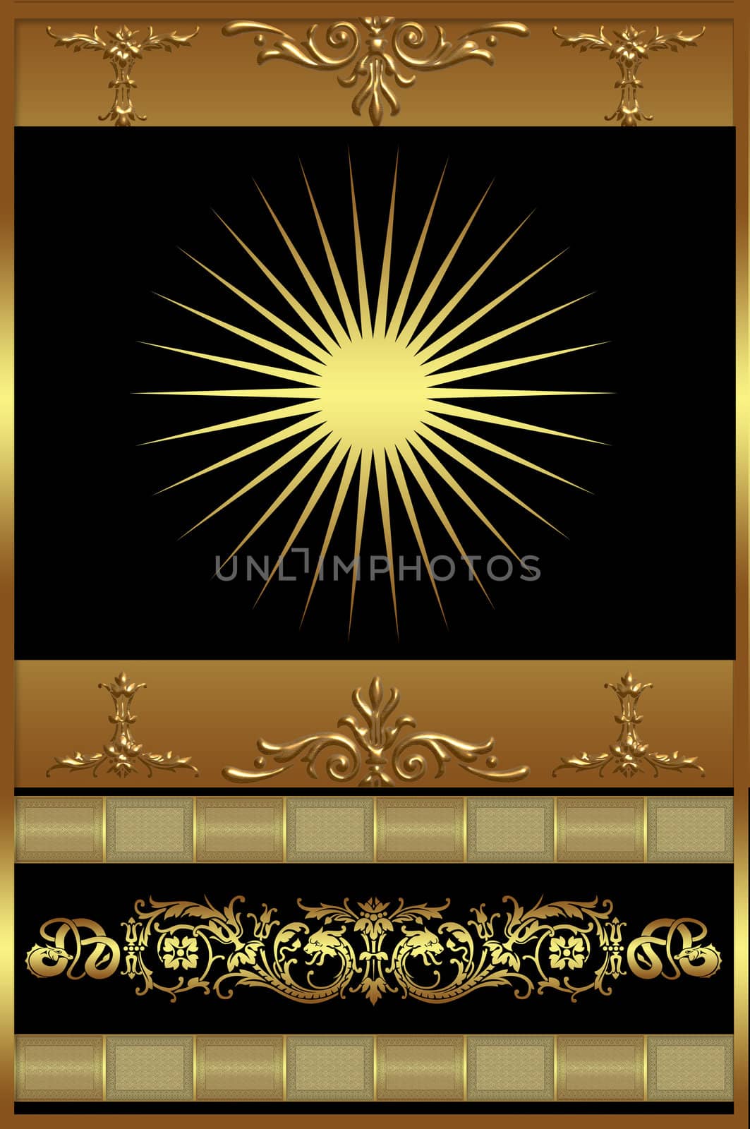 Black background with decorative golden elements. For your design