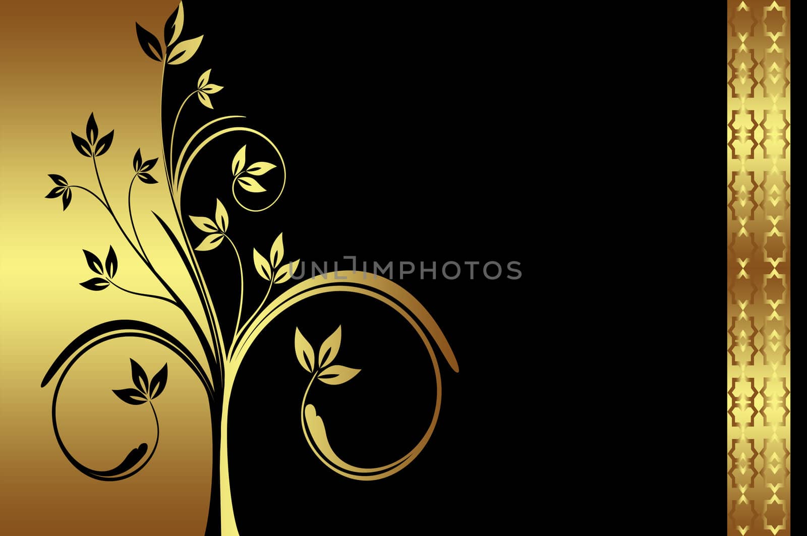 Decorative background with golden flower and others elements