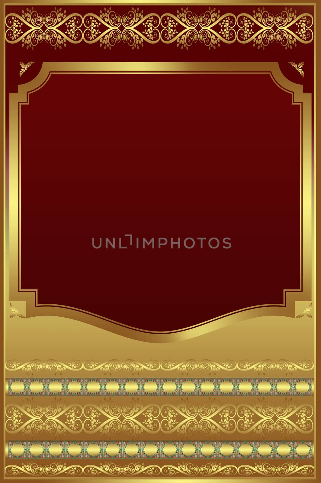 Decorative background with golden frame and decorative patterns