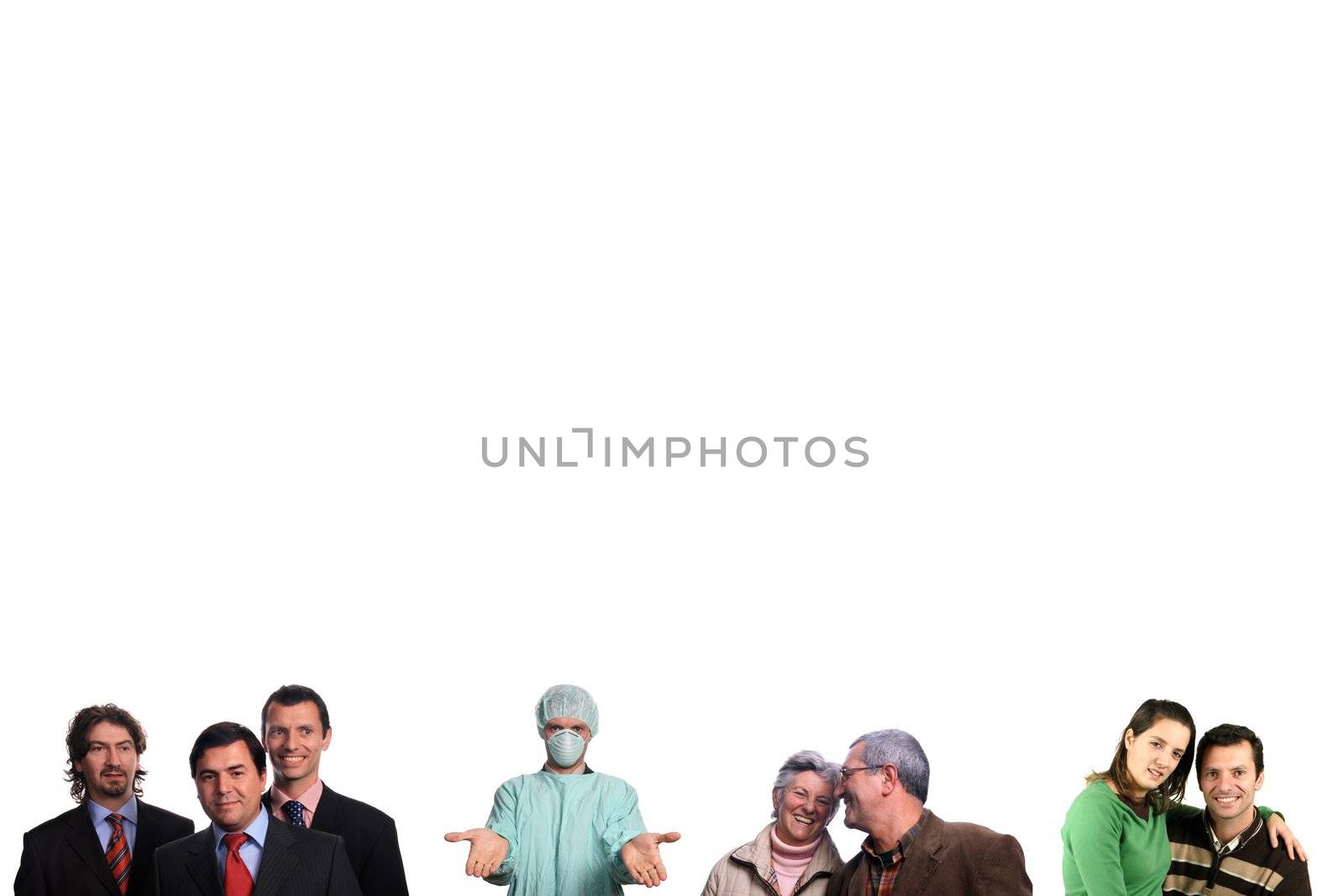 professions and generations over white background