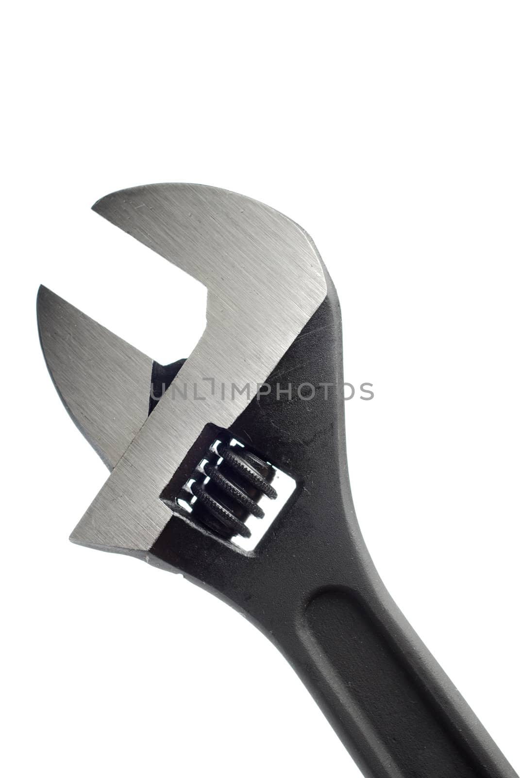 Black and steel wrench isolated on white background