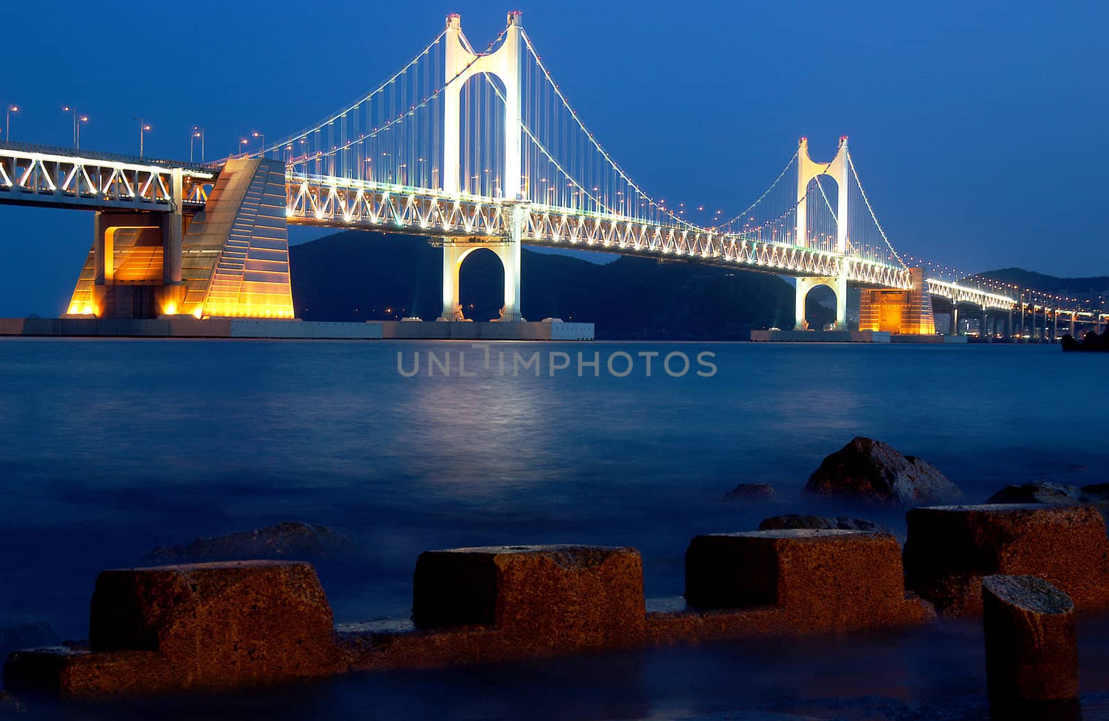  Bridge and Seawall at Dusk. by clickbeetle